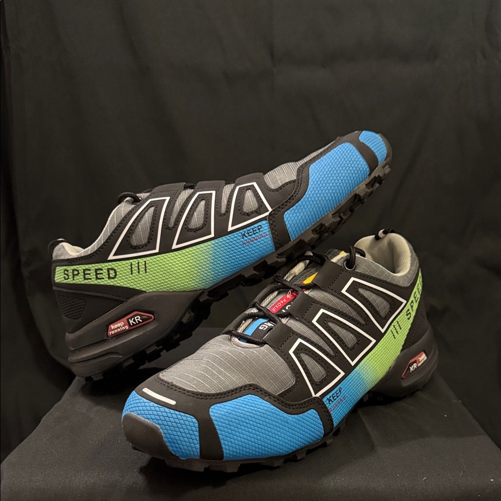 Blue and Green Speed III Trail Running Shoes